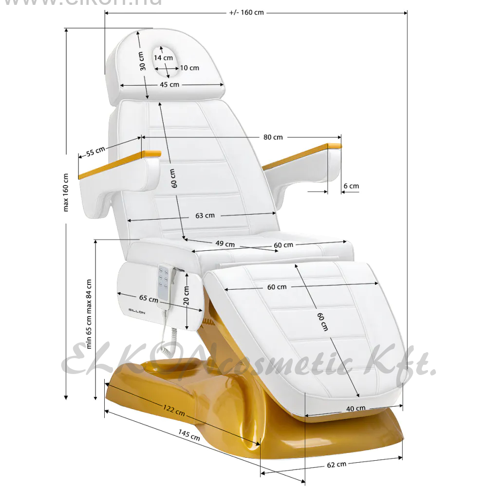 SILLON Lux 273b elektromos kozmetikai szék 3 motoros arany-fehér - E-SHOP ELKONcosmetic Kft.